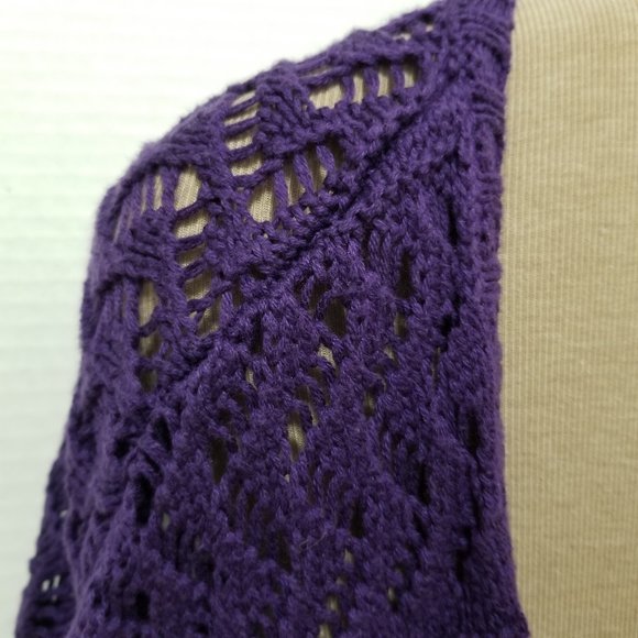 Justice cardigan 12 sleeveless open knit crochet open front cotton acrylic - Picture 7 of 12